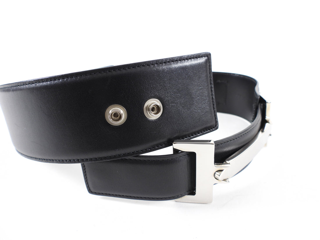 Saint Laurent Black Leather Wide High Waist Belt - XS / 24.5”