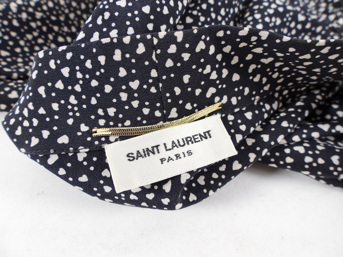 Saint Laurent Black Ivory Mini Hearts Silk Blouse - FR34 / 2