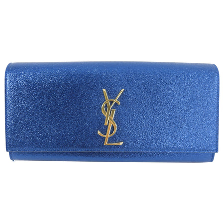 Saint Laurent Metallic Blue Cassandre Clutch Bag