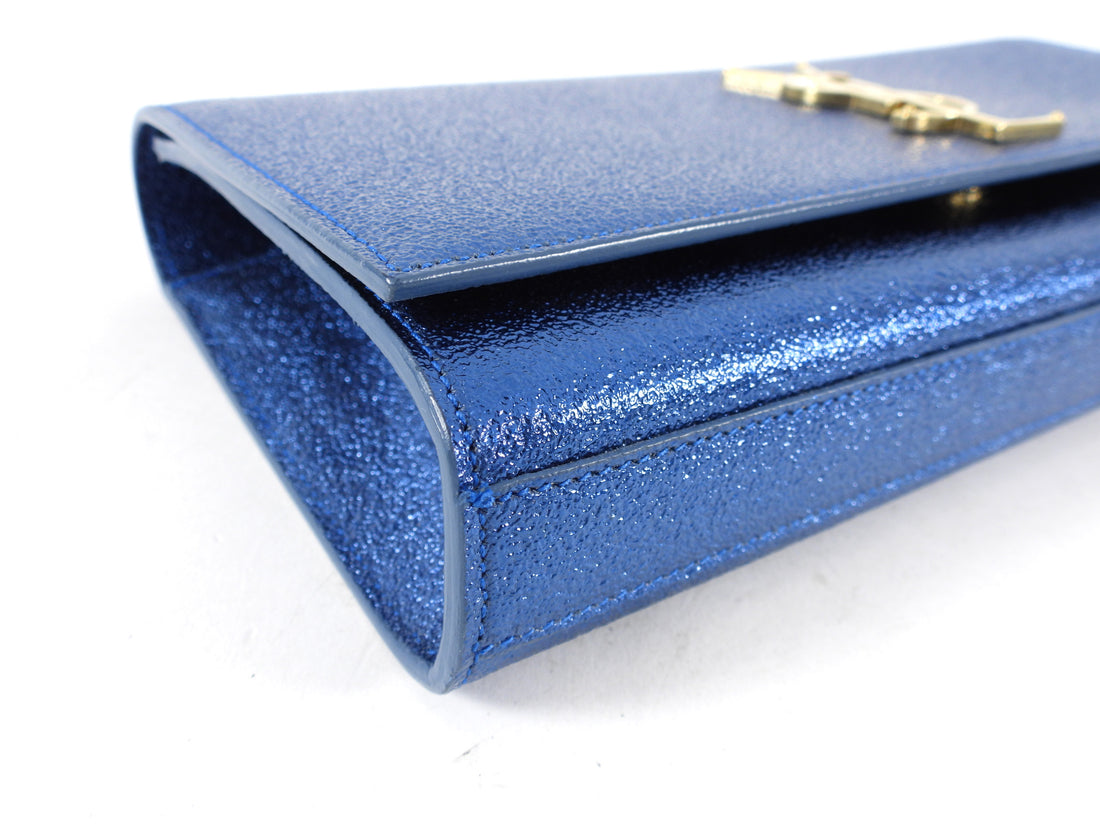 Saint Laurent Metallic Blue Cassandre Clutch Bag