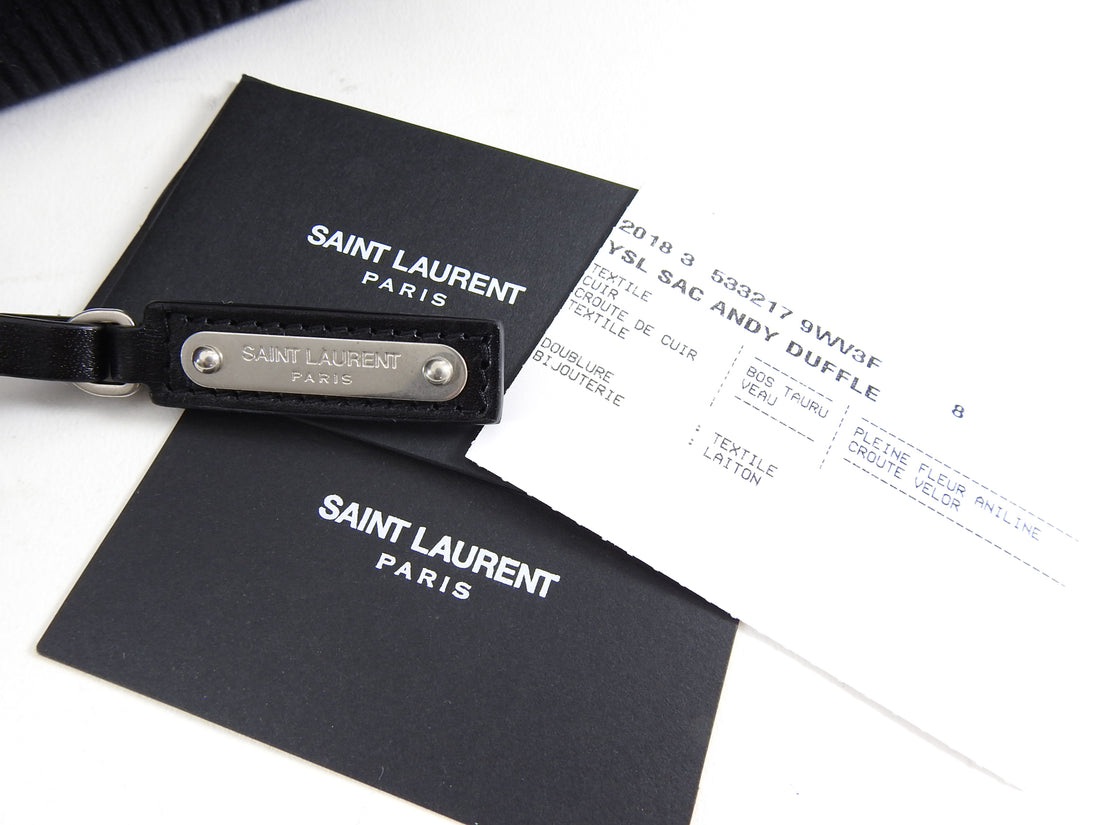 Saint Laurent Black Corduroy Andy Duffle Weekender Bag