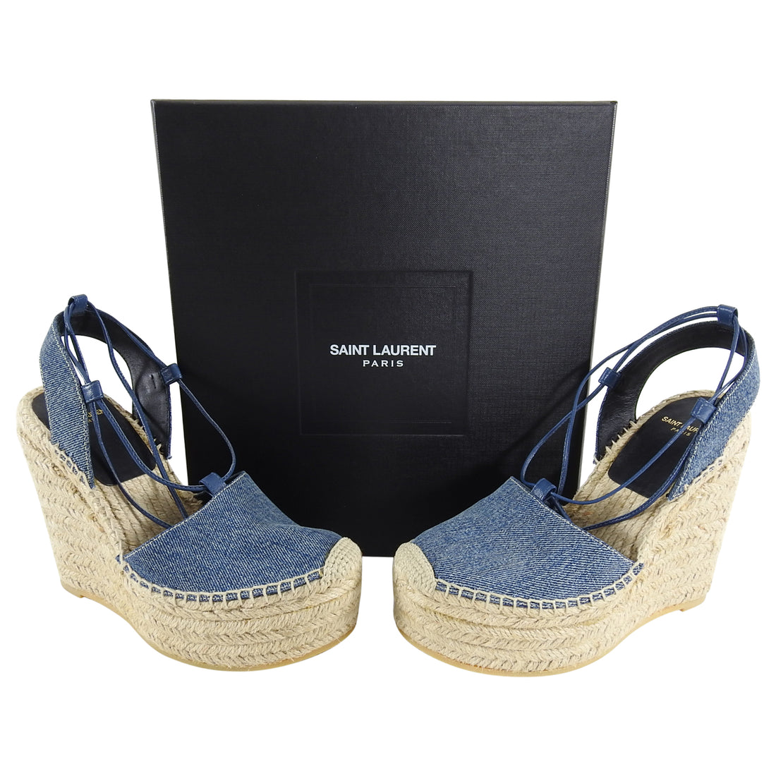 Saint Laurent Blue Denim Espadrille Wedge Sandals - 36.5