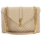 Saint Laurent Large Beige Chevron Envelope Flap Bag