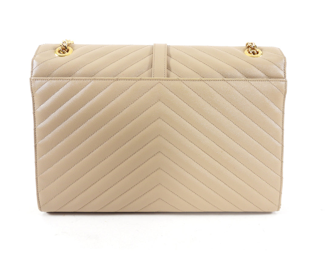 Saint Laurent Large Beige Chevron Envelope Flap Bag