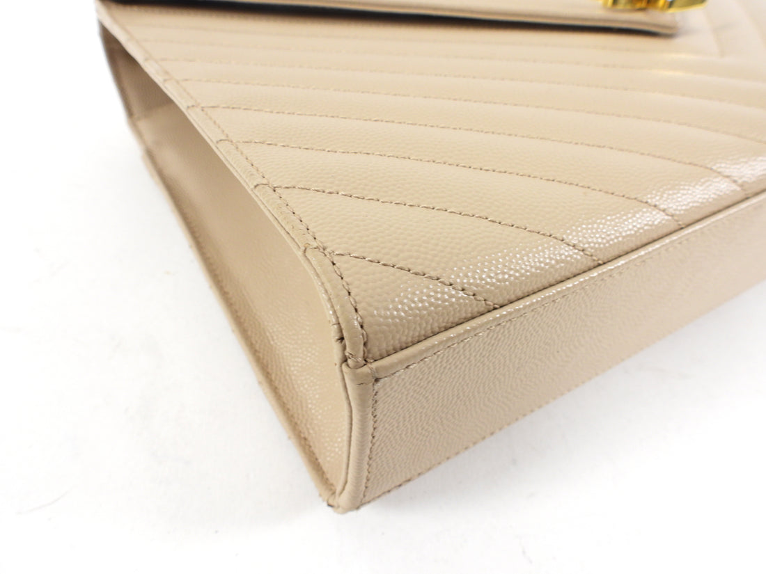 Saint Laurent Large Beige Chevron Envelope Flap Bag