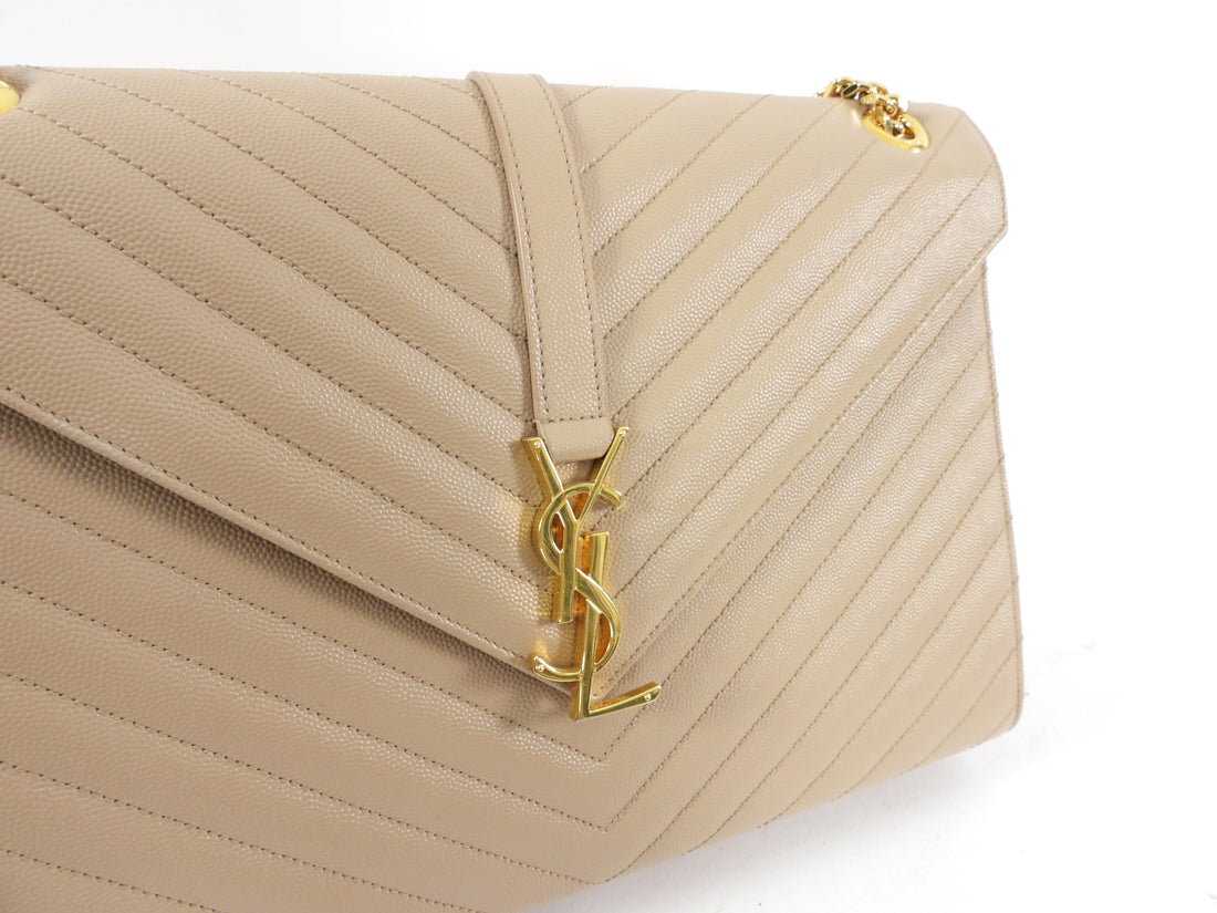 Saint Laurent Large Beige Chevron Envelope Flap Bag