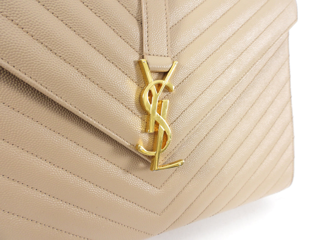 Saint Laurent Large Beige Chevron Envelope Flap Bag