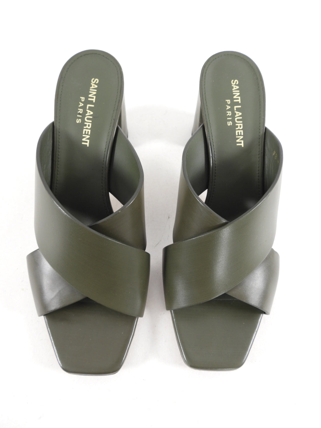 Saint Laurent Olive Green Criss Cross Sandals - 39 / 8.5
