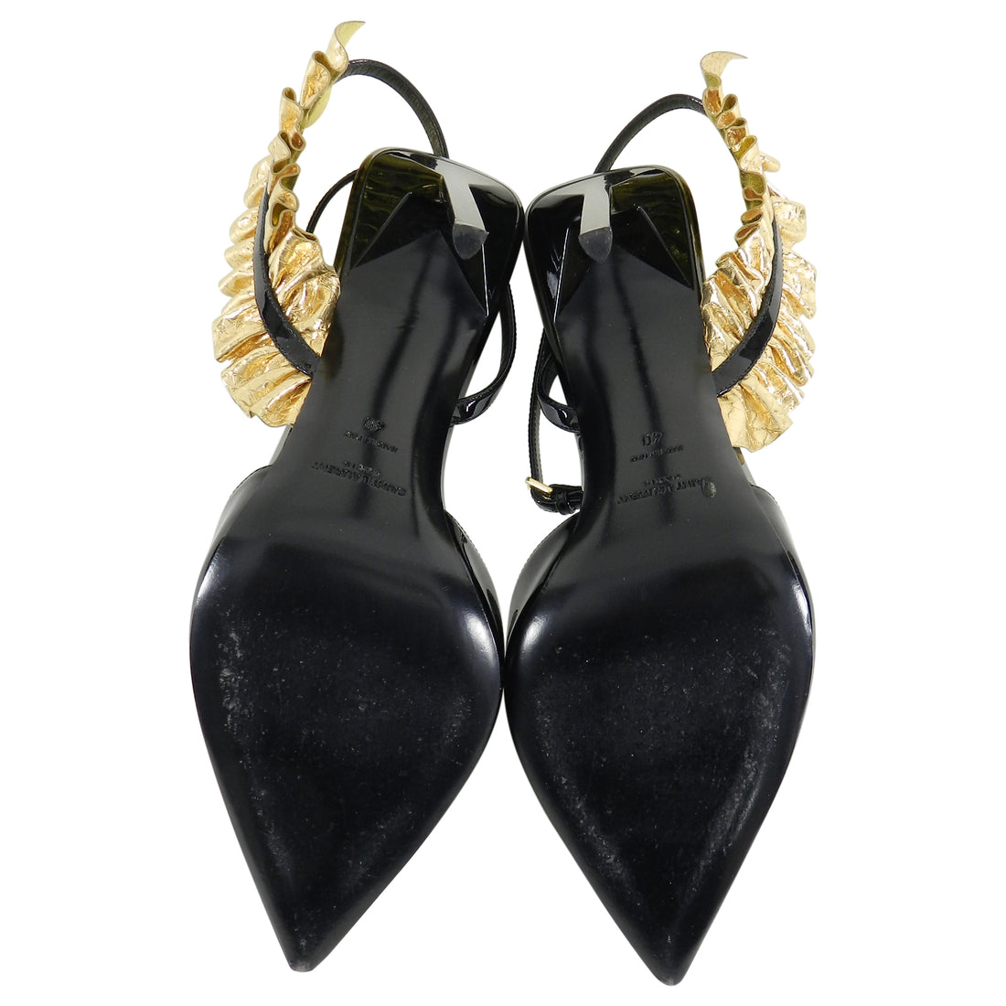 Saint Laurent Black Patent Edie 110 Gold Leaf Heels - 40
