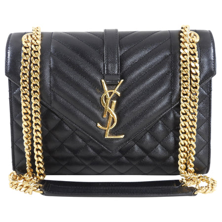 Saint Laurent Black Triquilt Small Envelope Crossbody Bag