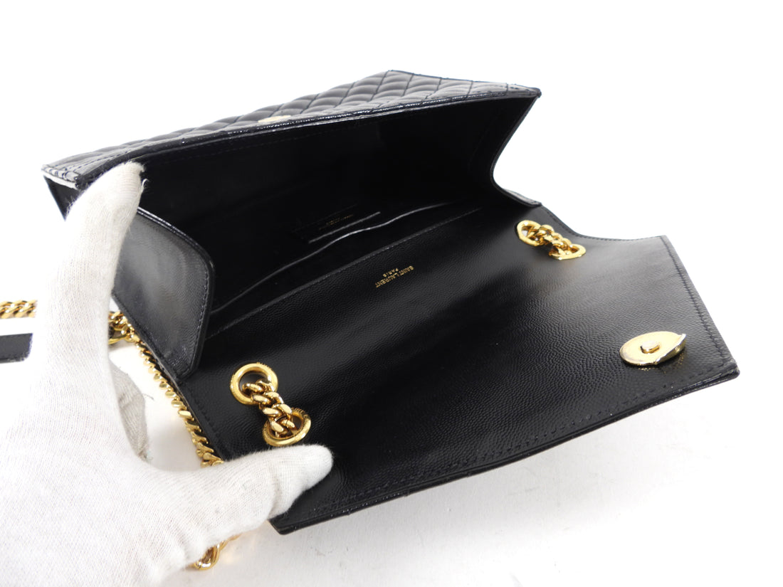 Saint Laurent Black Triquilt Small Envelope Crossbody Bag