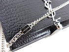 Saint Laurent Kate Black Croc Embossed Tassel Medium Chain Bag