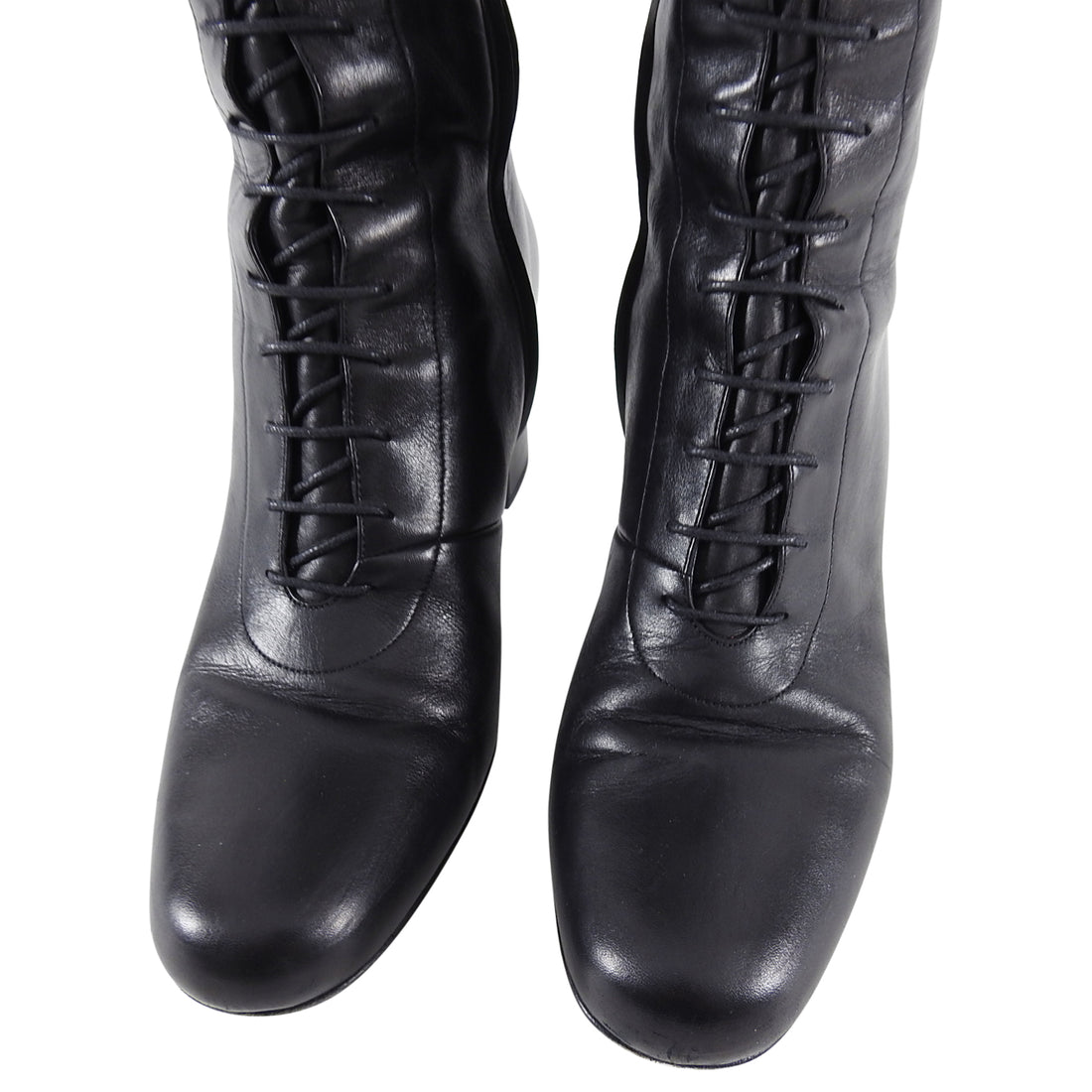 Saint Laurent Over the Knee Babies Leather Lace Up Boots - 40