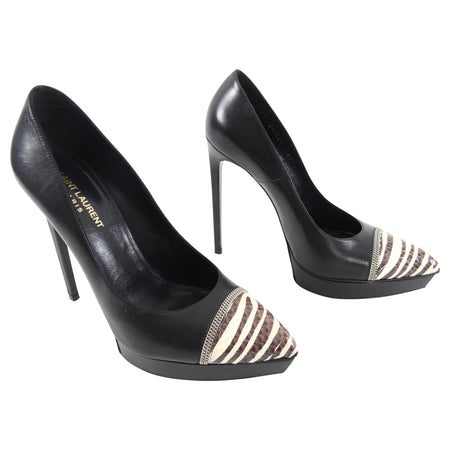 Saint Laurent Black Leather and Zebra Print 140mm Pumps