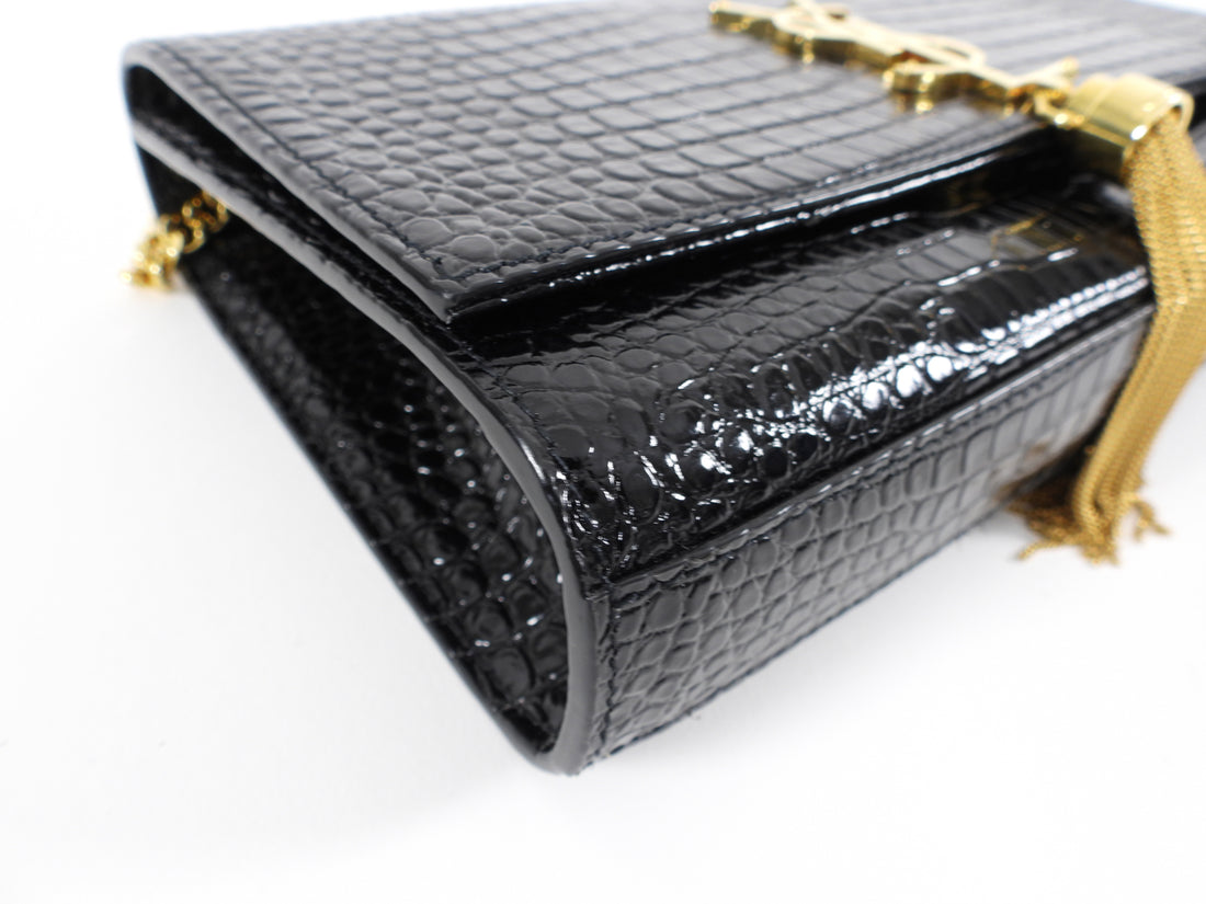 Saint Laurent Black Embossed Kate Chain Tassel Medium Shoulder Bag