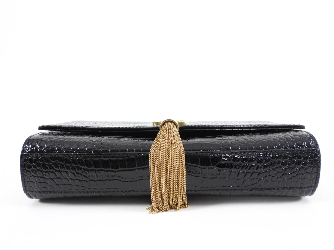 Saint Laurent Black Embossed Kate Chain Tassel Medium Shoulder Bag