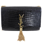 Saint Laurent Black Embossed Kate Chain Tassel Medium Shoulder Bag