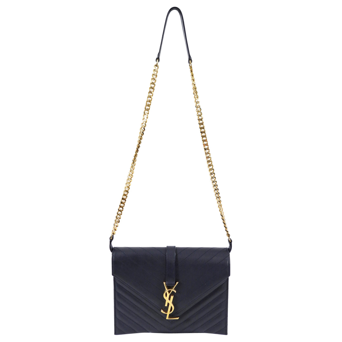 Saint Laurent Midnight Navy Chevron Medium Envelope Chain Bag