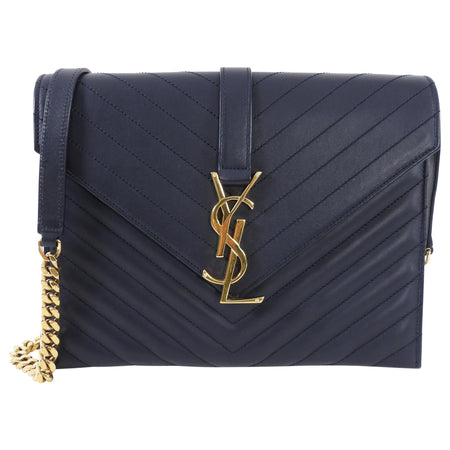 Saint Laurent Midnight Navy Chevron Medium Envelope Chain Bag