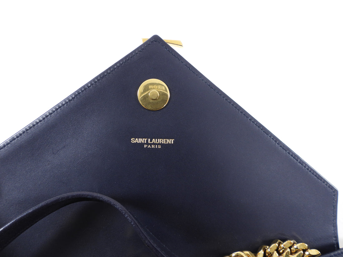 Saint Laurent Midnight Navy Chevron Medium Envelope Chain Bag