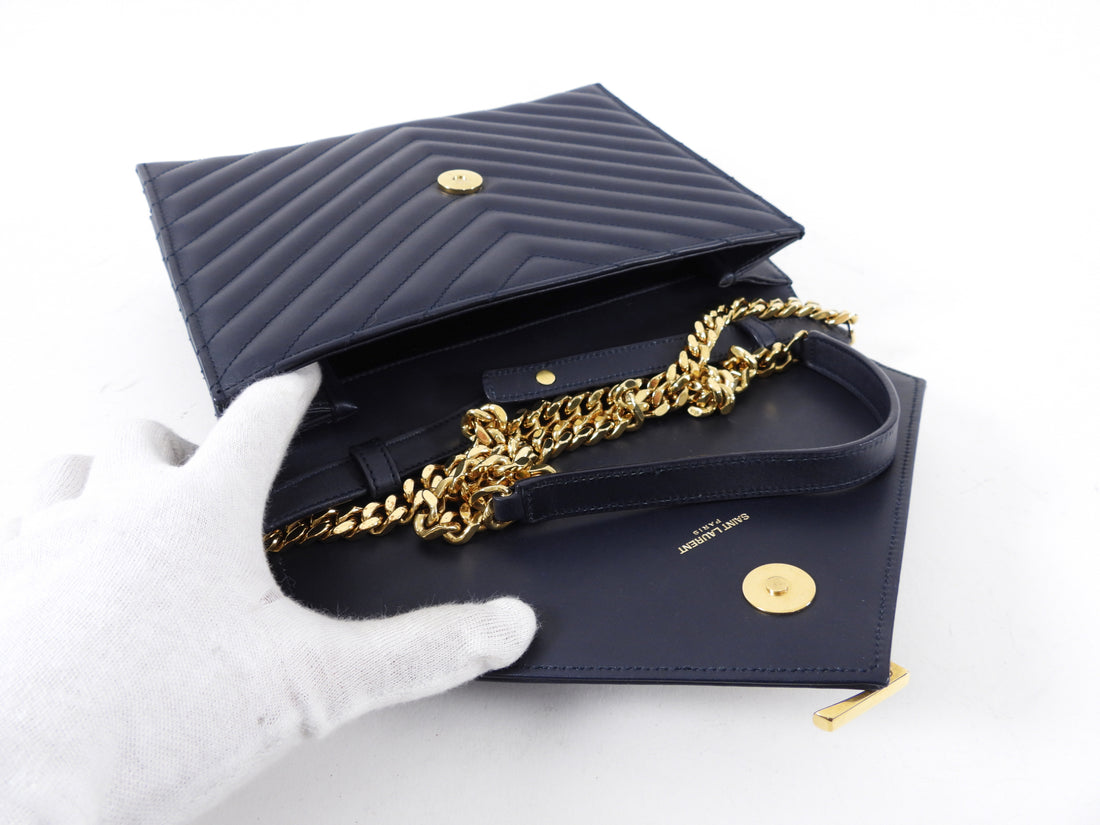 Saint Laurent Midnight Navy Chevron Medium Envelope Chain Bag