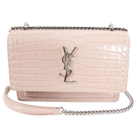 Saint Laurent Pink Croc Embossed Leather Mini Sunset Crossbody Bag