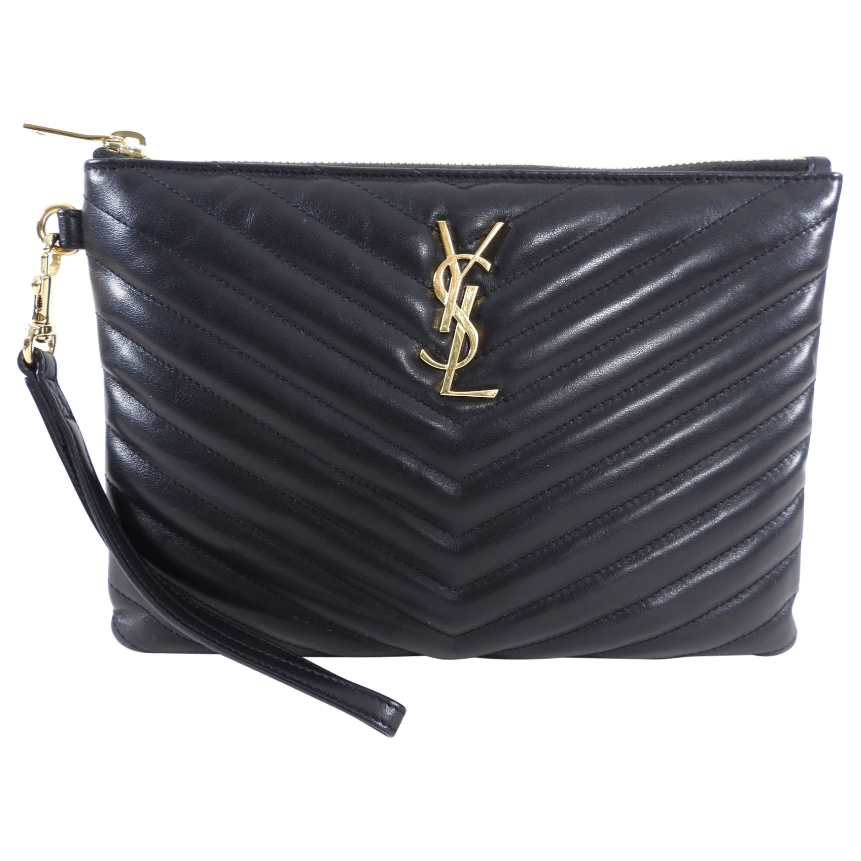 【送料&関税込】Saint Laurent Logo Pouch Saint Laurent YSL Monogram Large Pouch in Smooth Leather