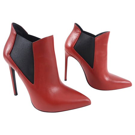 Saint Laurent Red Leather Ankle Boots - USA 7