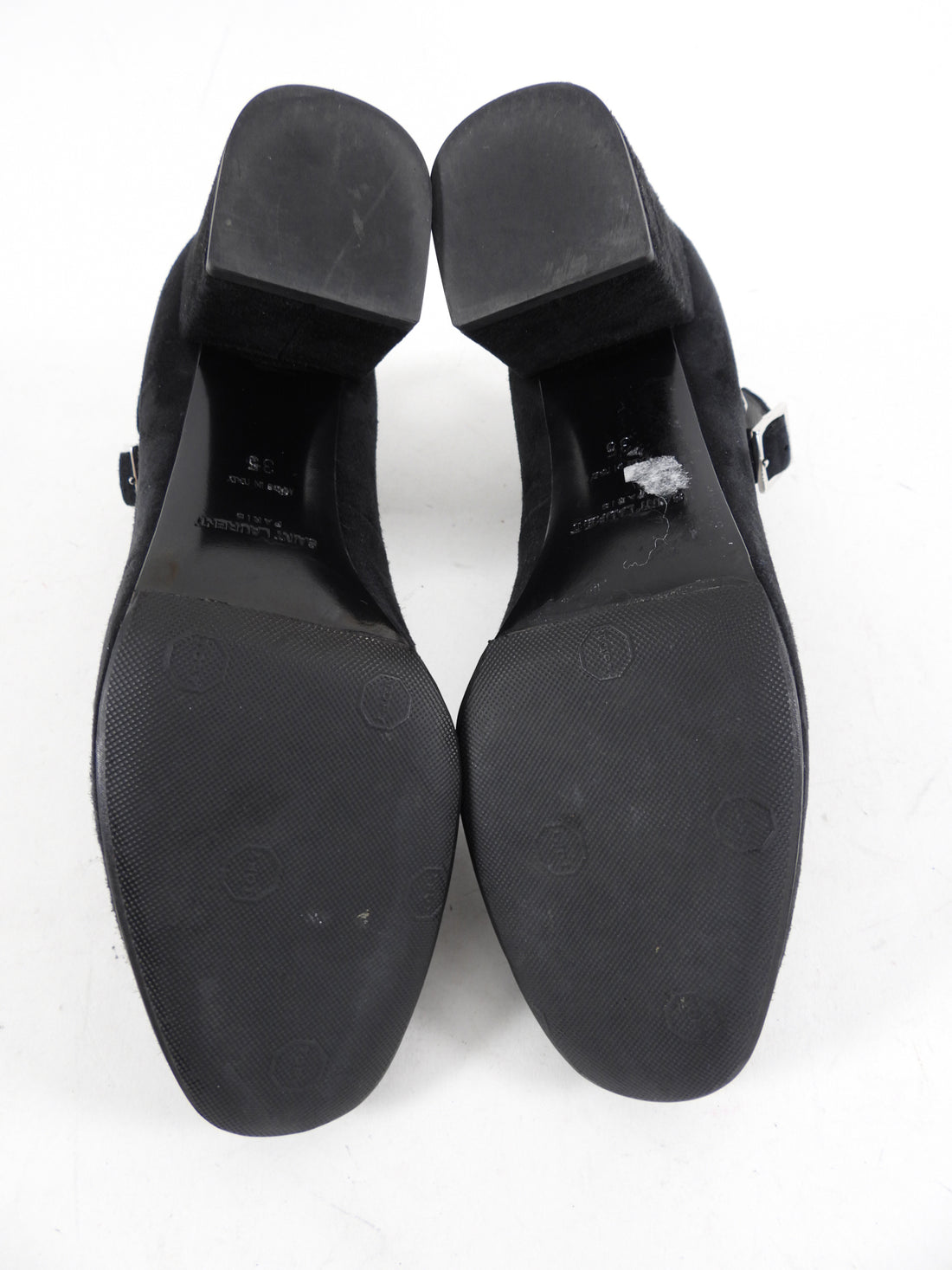 Saint Laurent Black Suede Double Ankle Strap Heel - 35