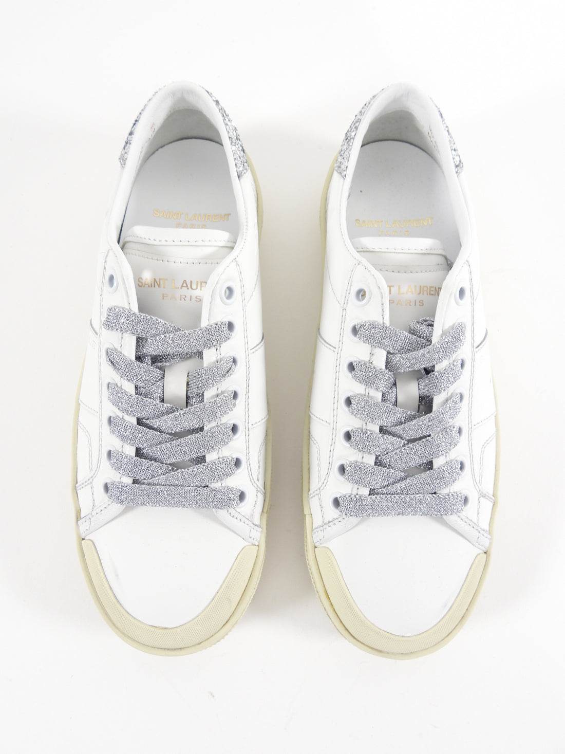 Saint Laurent White Leather and Silver Sneakers - 36