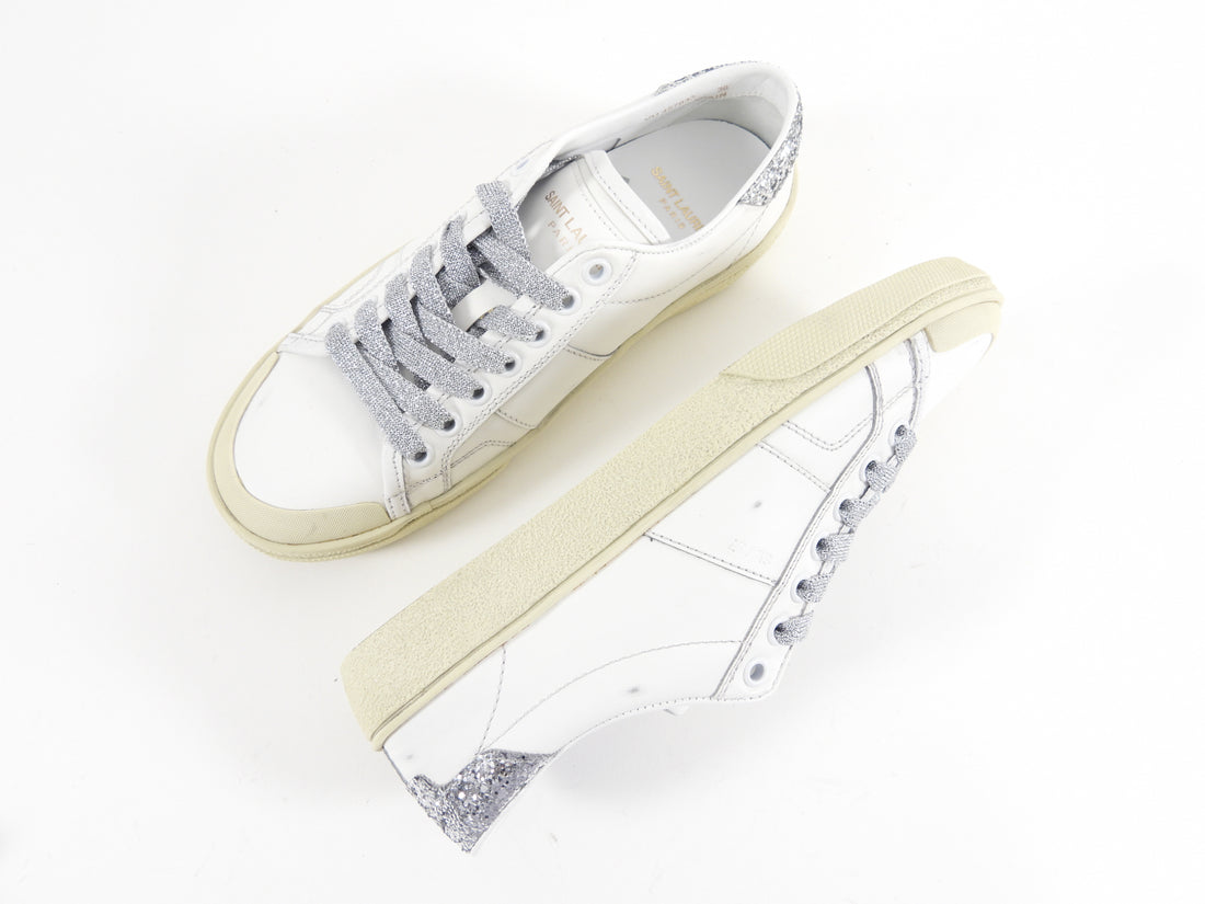 Saint Laurent White Leather and Silver Sneakers - 36