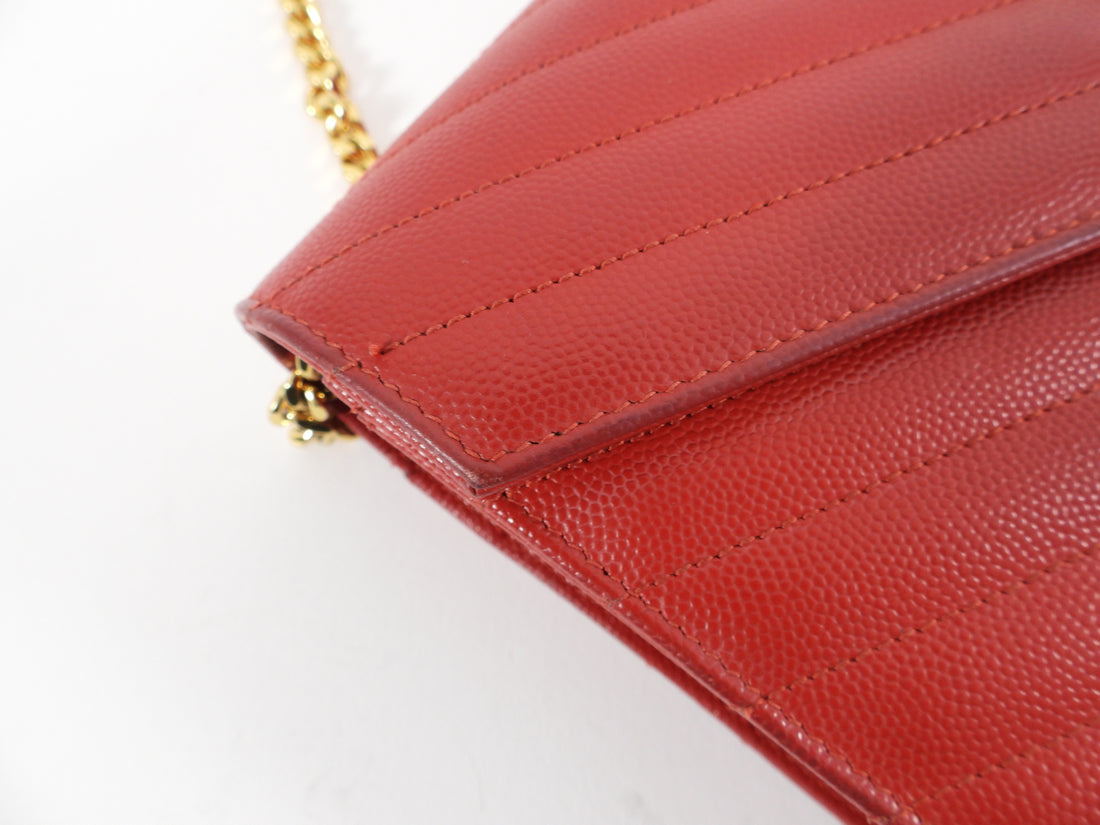 Saint Laurent Red Chevron Monogramme Chain Wallet