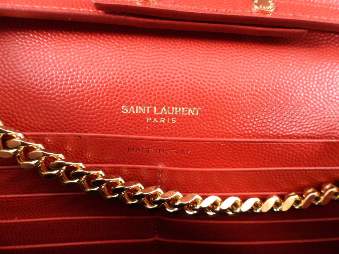 Saint Laurent Red Chevron Monogramme Chain Wallet