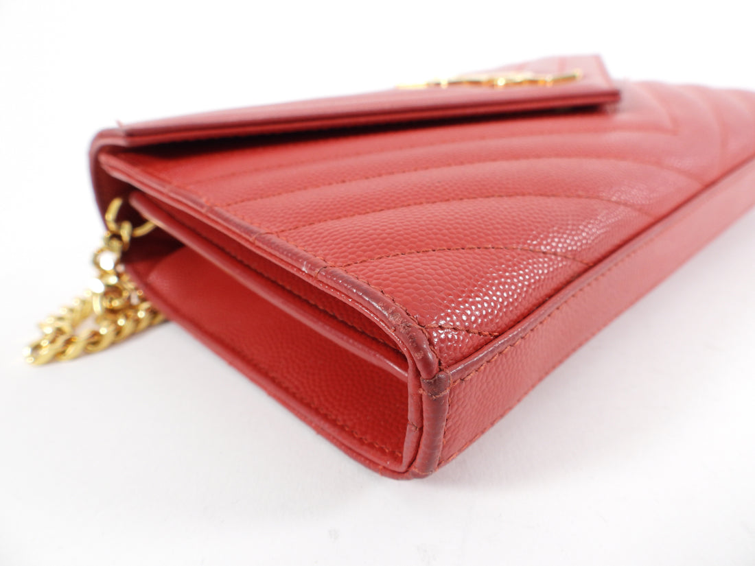 Saint Laurent Red Chevron Monogramme Chain Wallet