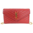 Saint Laurent Red Chevron Monogramme Chain Wallet