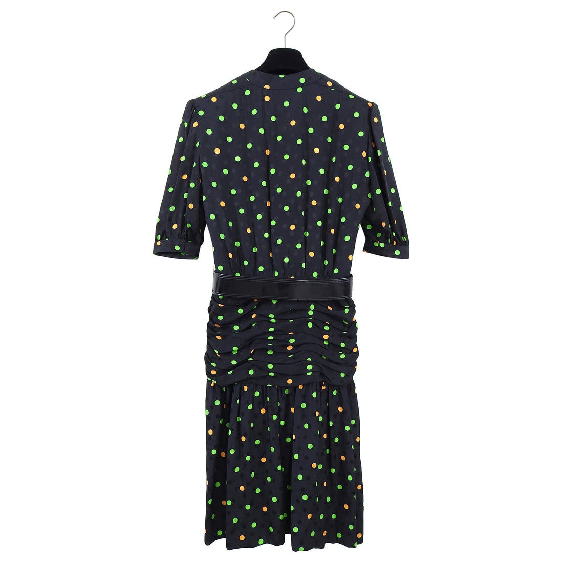 Vintage 1980's Jean Louis Scherrer Silk Polka Dot Ruch Dress - XS