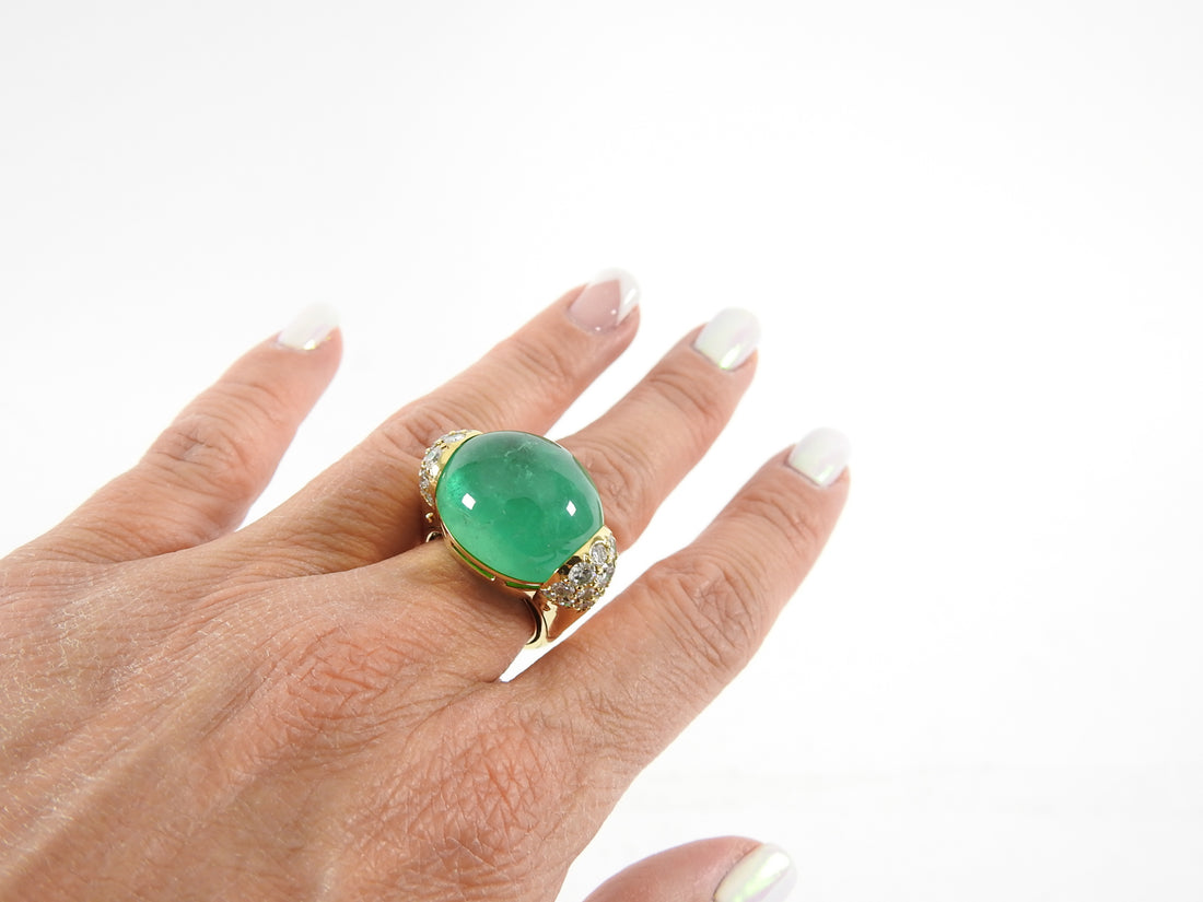 Seaman Schepps 18k Gold Emerald Diamond Gold Ball Cocktail Ring