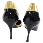 Sergio Rossi Black Patent and Gold Metallic Heels - 40