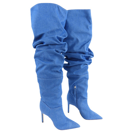 Schutz Denim Slouch Over the Knee Thigh Boots - USA 7