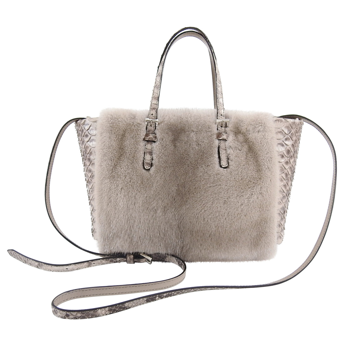 Silvano Biagini Grey Mink Fur and Python Small Crossbody Tote Bag – I ...