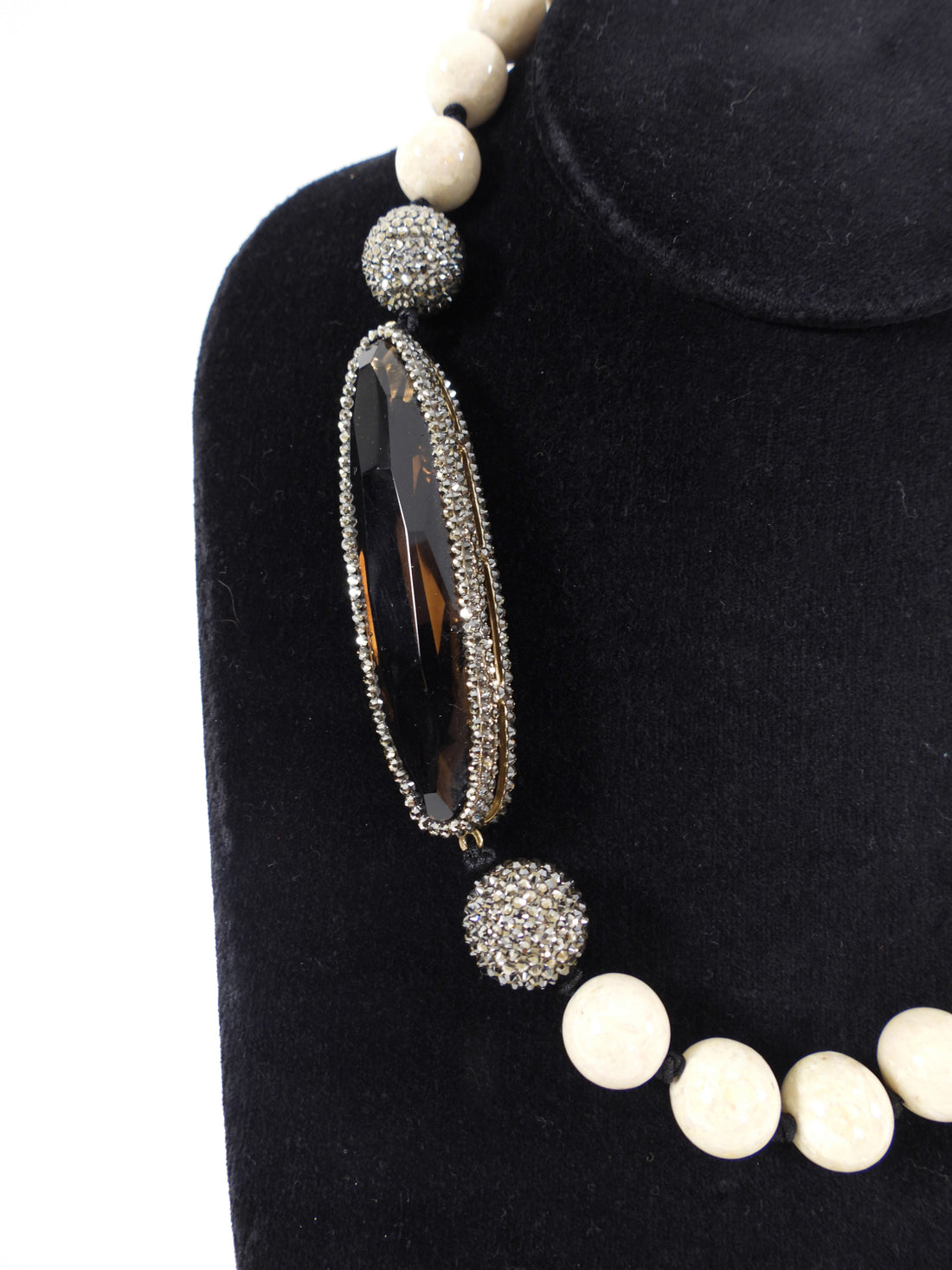 Roni Blanchay Smoky Quartz and Marcasite Bead Necklace