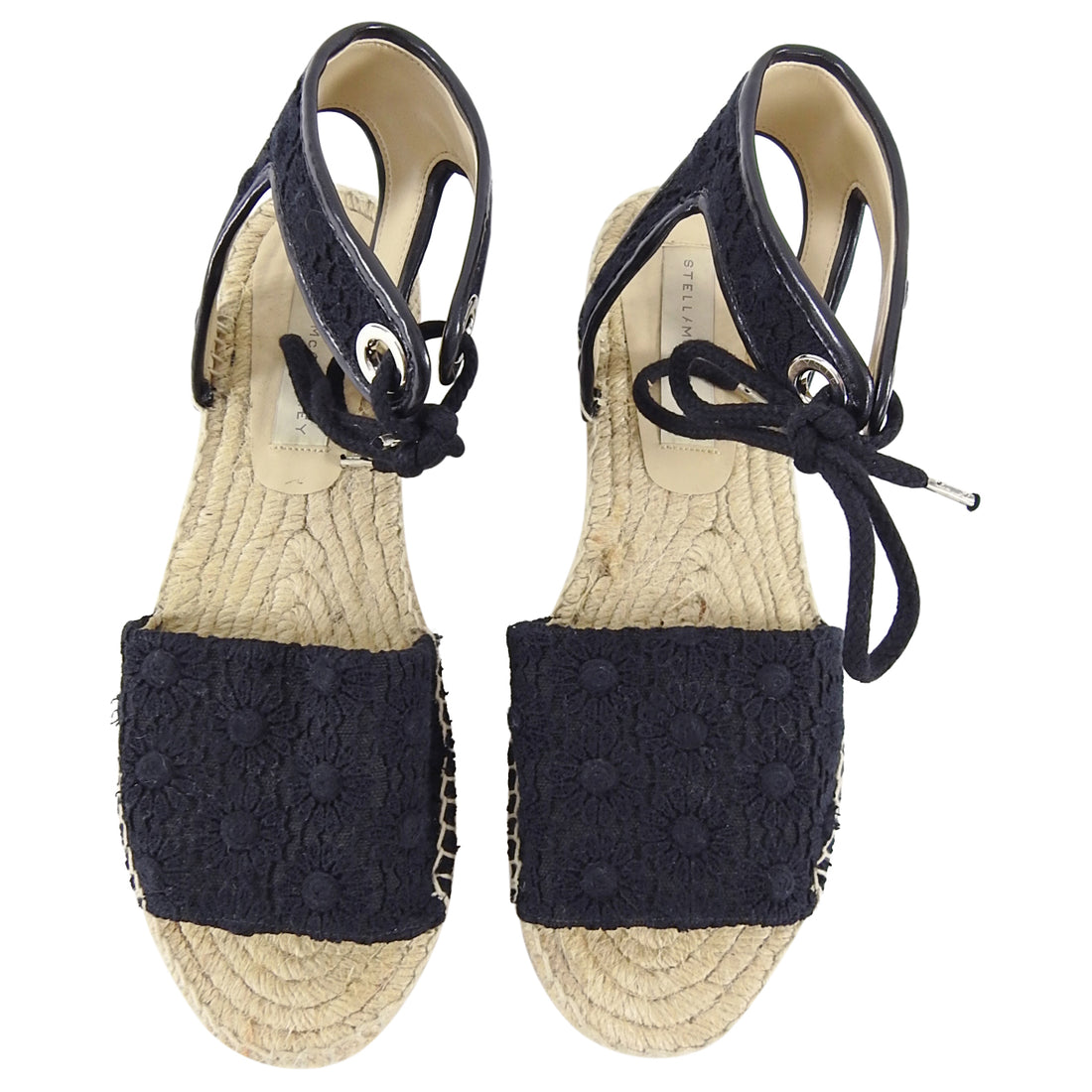 Stella McCartney Black Floral Crochet Flat Espadrille Sandals - 39.5 / 9