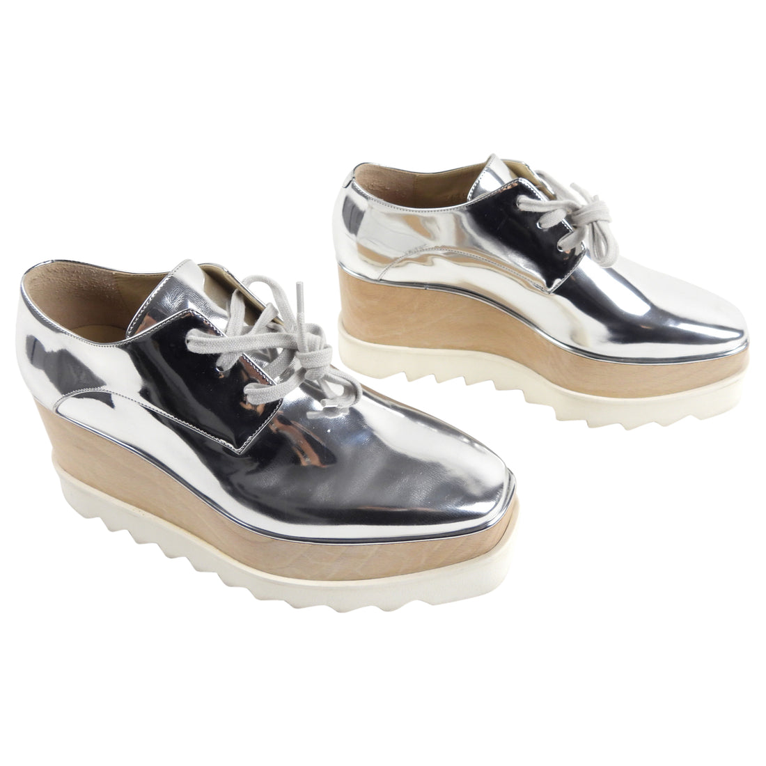 Stella Mccartney Elyse Derbys Silver Platform Lace-up Shoes - 36