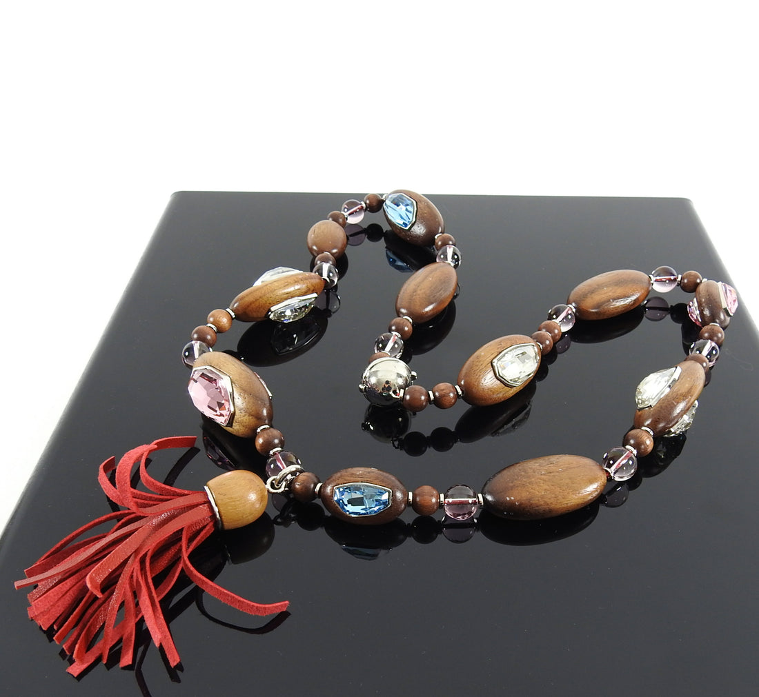 Atelier Swarovski x Fiona Kotur Walnut Wood Crystal Bead Necklace