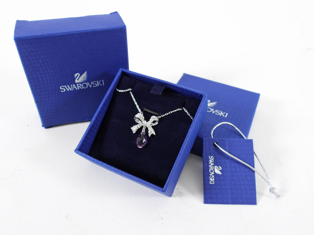 Swarovski Pink Crystal and Bow Pendant Necklace