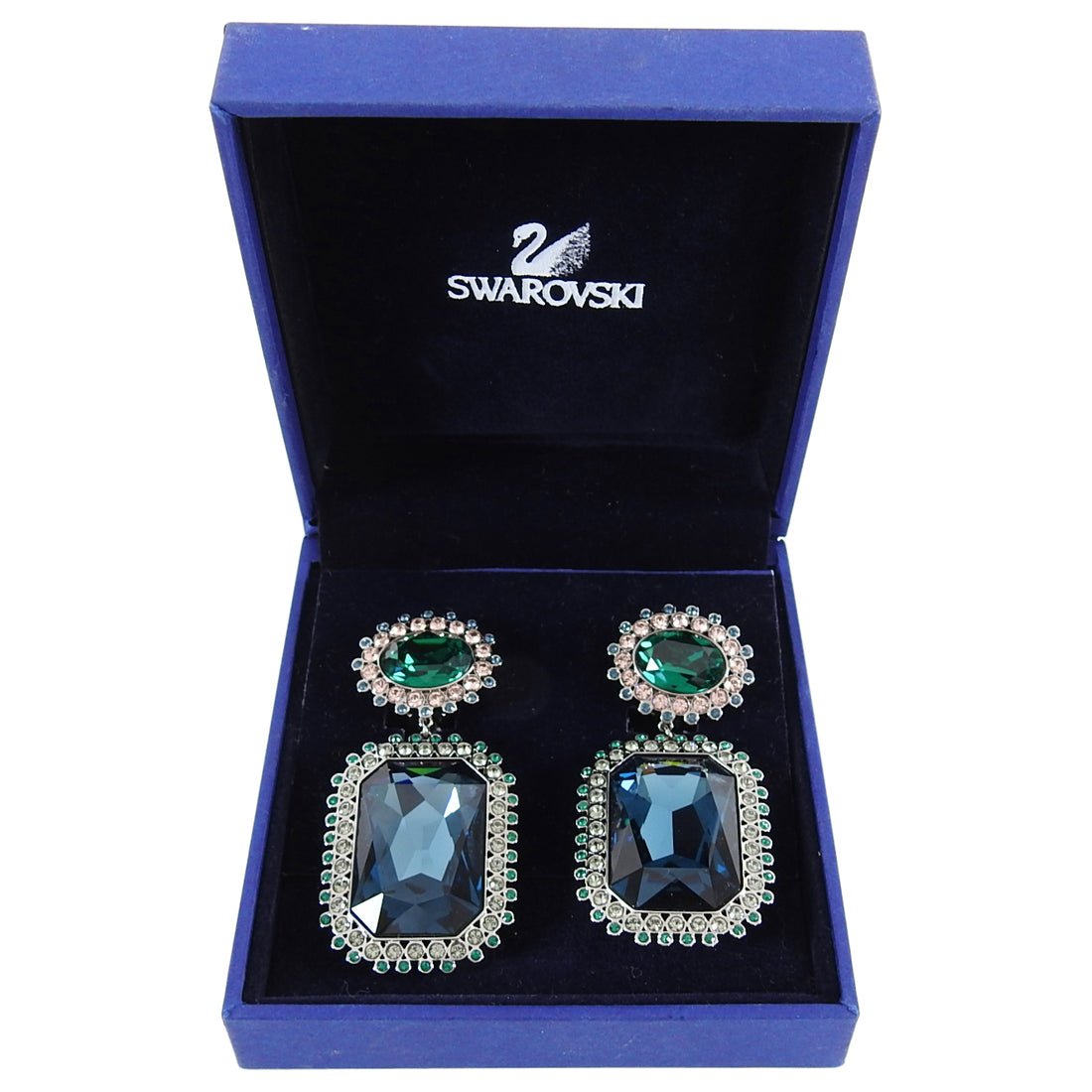 Swarovski Blue and Green Crystal Large Statement Earrings