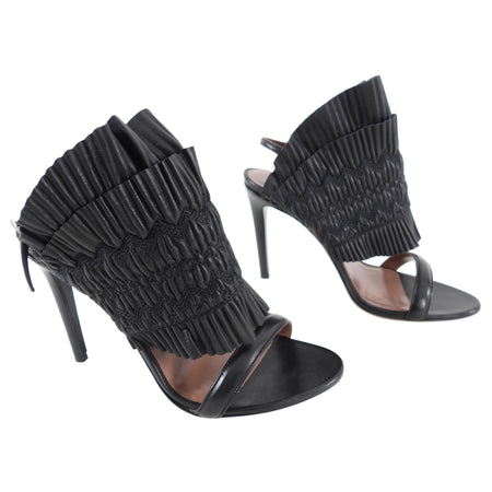 Tabitha Simmons Black Pleated Leather Heels - 37.5 / 7.5