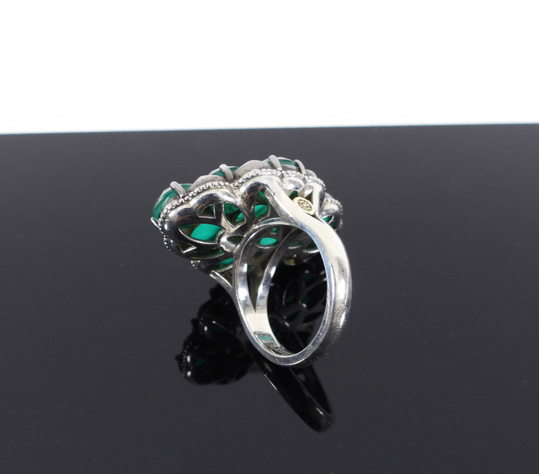 Tacori 925 Sterling Silver and Green Onyx Cluster Ring - 6.5