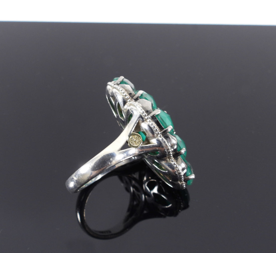 Tacori 925 Sterling Silver and Green Onyx Cluster Ring - 6.5