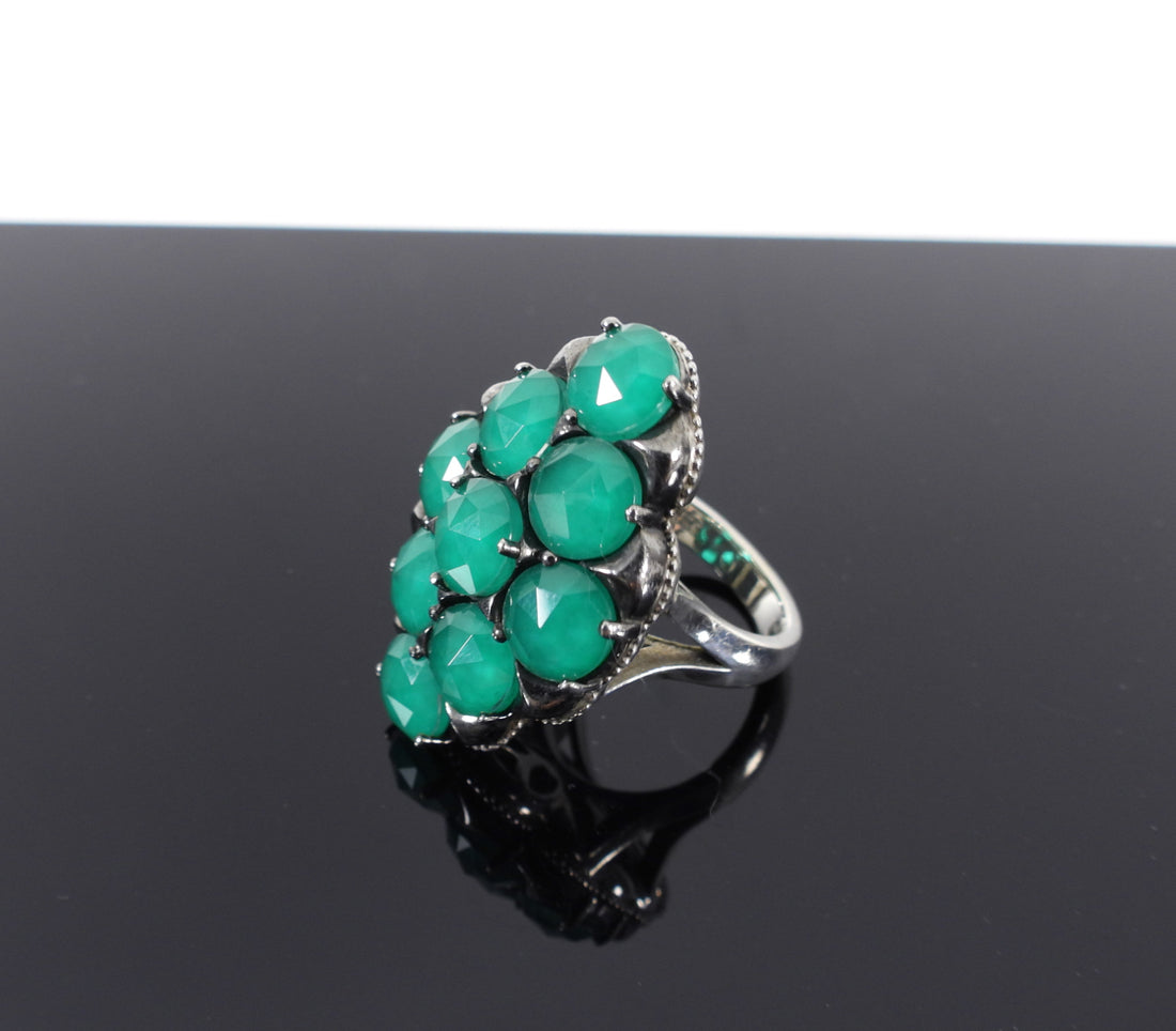 Tacori 925 Sterling Silver and Green Onyx Cluster Ring - 6.5